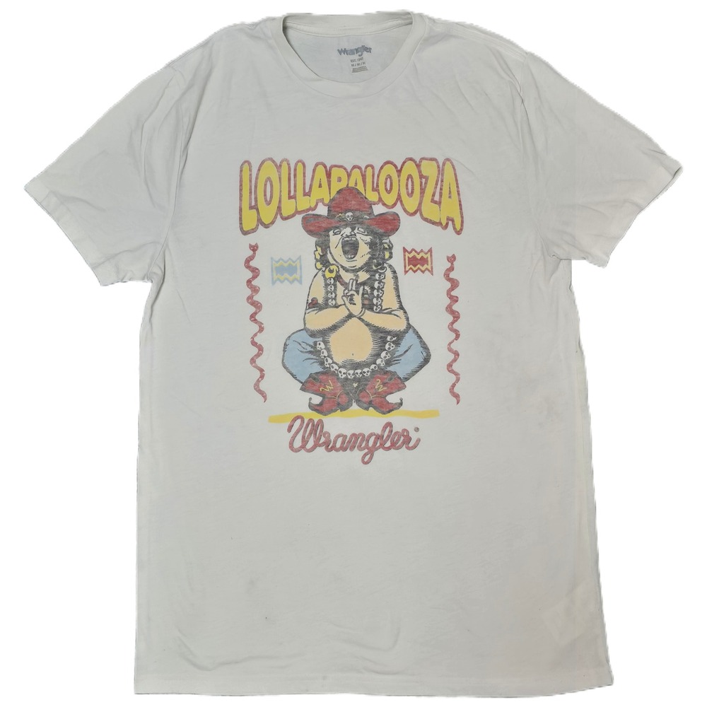 Wrangler Lollapalooza T-Shirt Mens Medium Gray Good Graphic Short Sleeve Tee